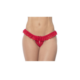 Culotte ouverte rouge avec froufrou en dentelle  
